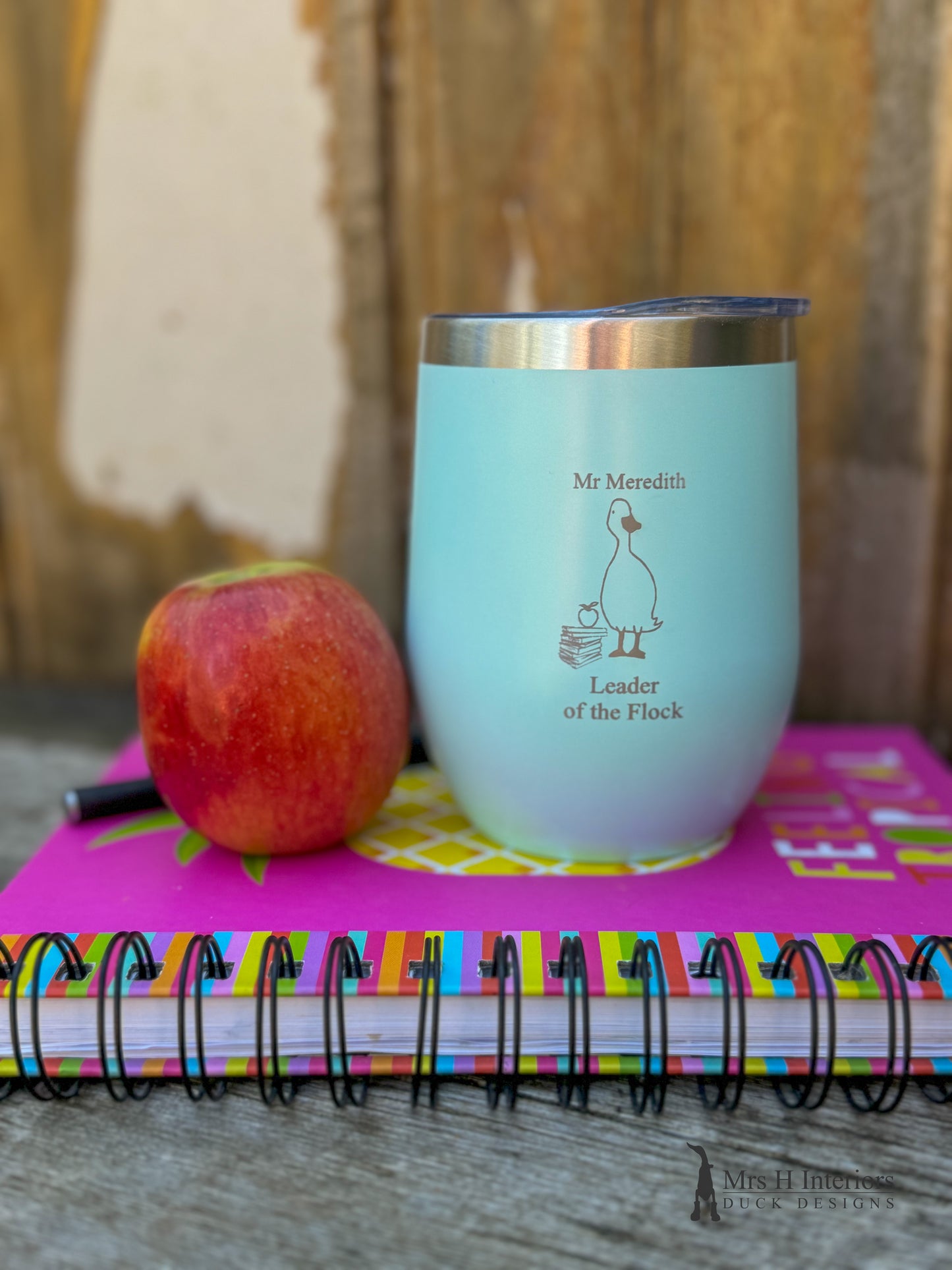 Teacher Drinks Tumbler. Insulated tumbler with Duck Designs & Personalised Text, Designed and Finished by Mrs H The Duck Lady