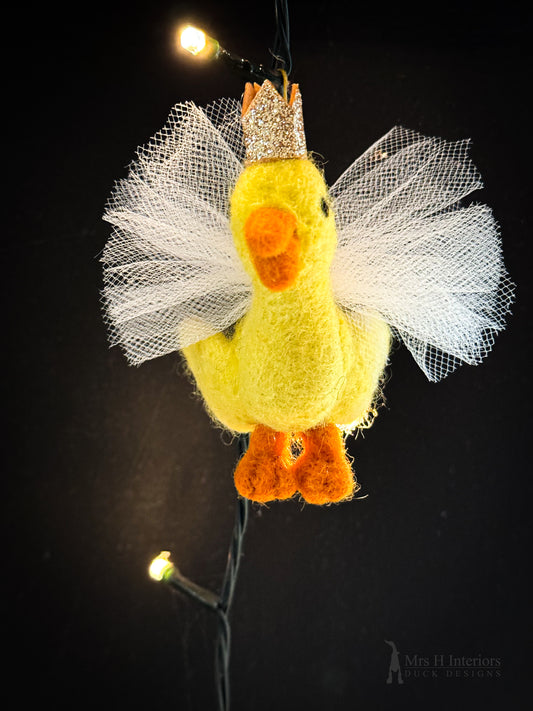 Della the felted duckling, Christmas hanging decoration.