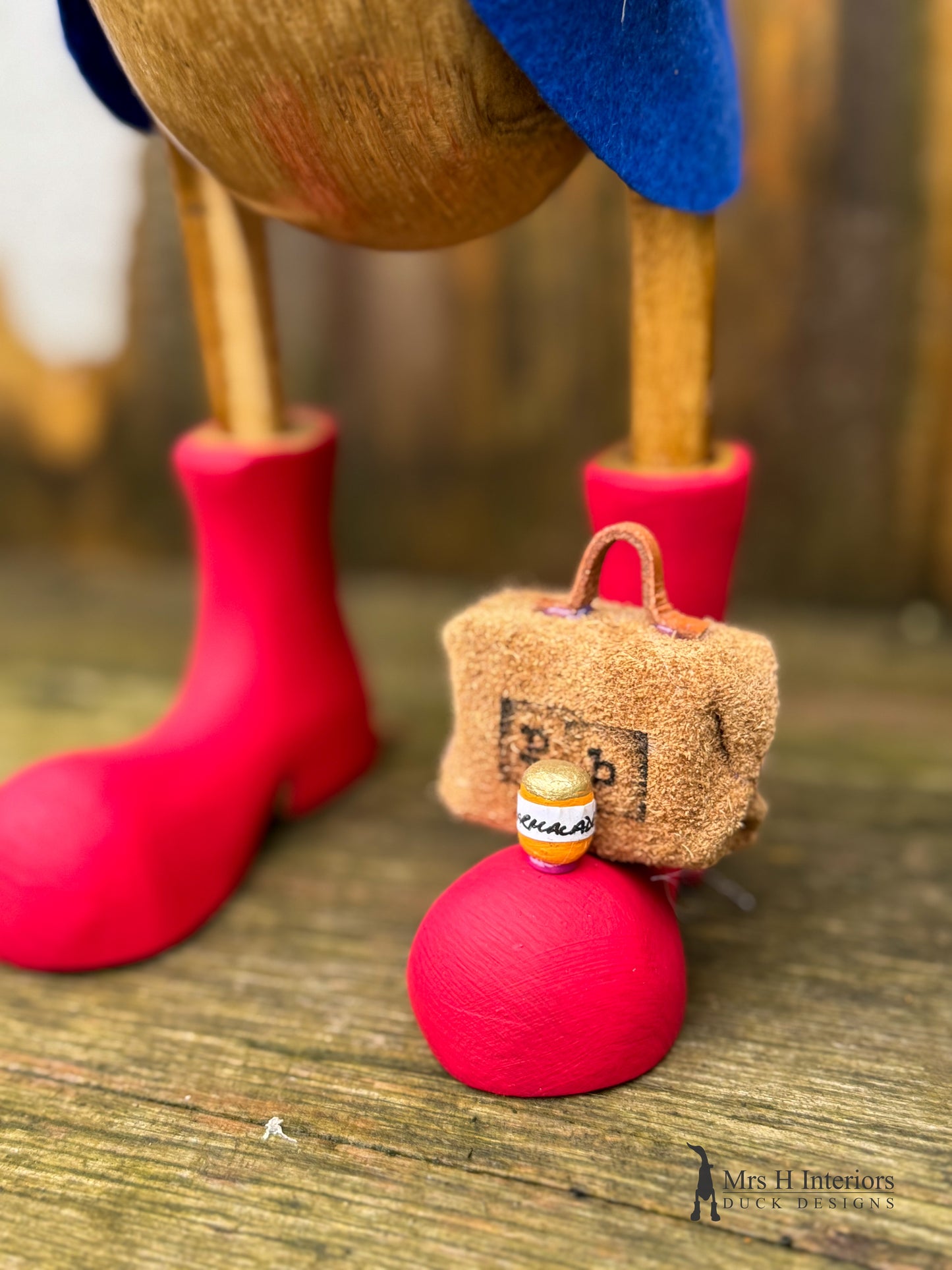 Paddington puddle duck - Decorated Wooden Duck in Boots by Mrs H the Duck Lady