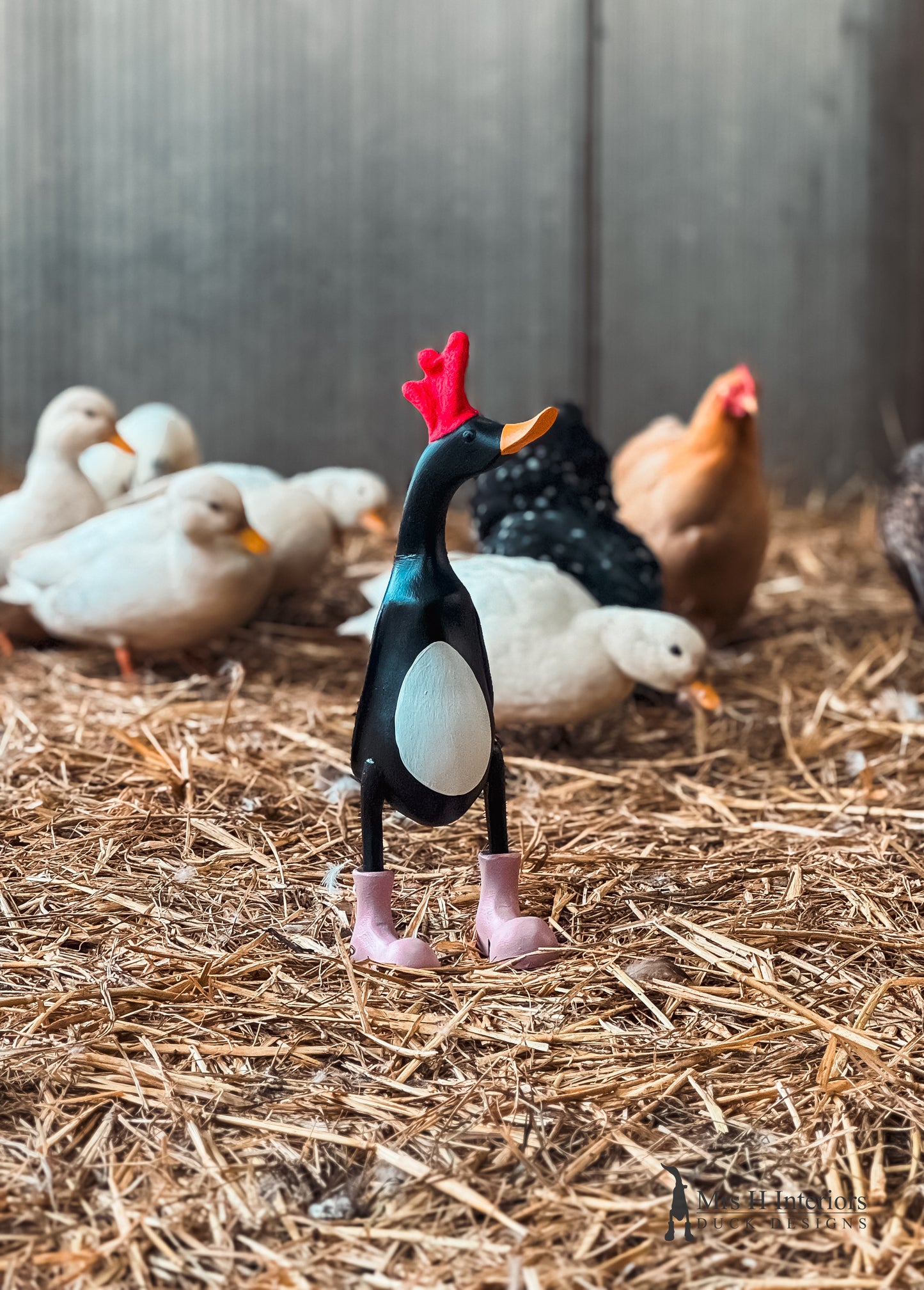 Feathers McGraw style painted and decorated Wooden Duck in Boots by Mrs H the Duck Lady