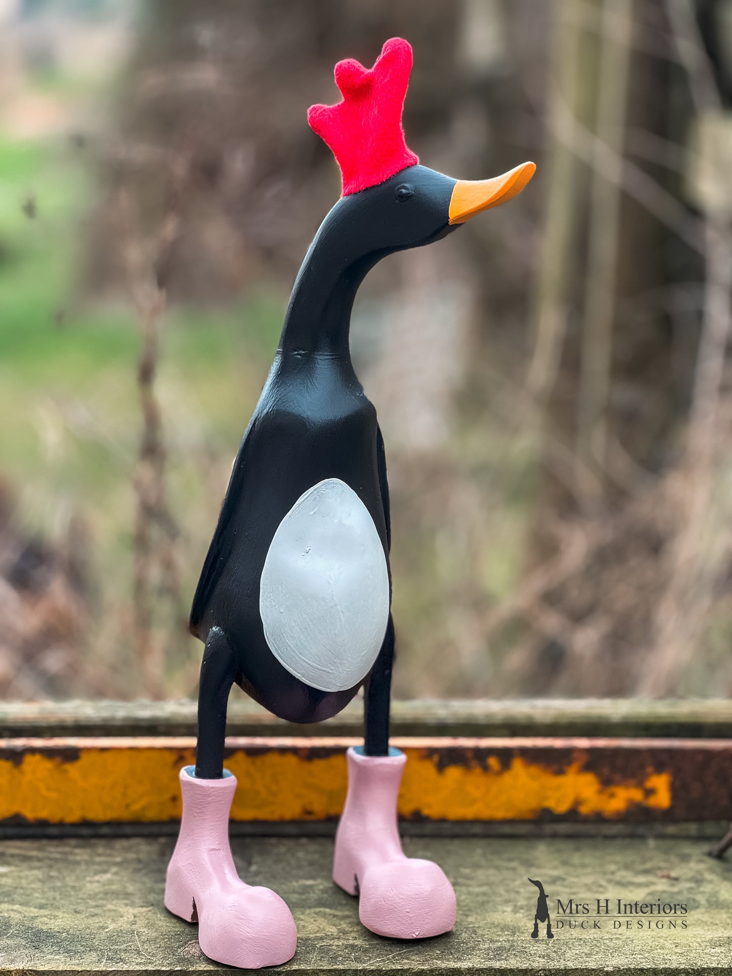 Feathers McGraw style painted and decorated Wooden Duck in Boots by Mrs H the Duck Lady