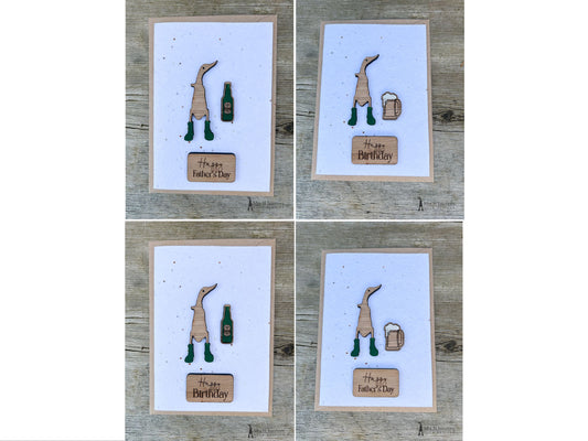 Beer Birthday or Father’s Day Card with Decorated Wooden Duck in Oak by Mrs H the Duck Lady