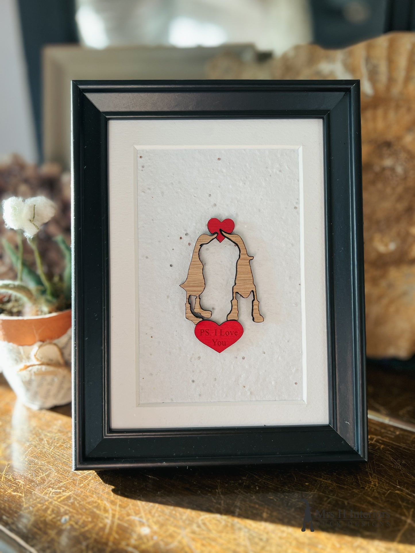 Personalised Love Ducks A5 Framed Artwork - Decorated Wooden Duck in Boots by Mrs H the Duck Lady