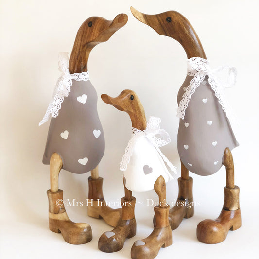 Family of Three Wooden Ducks - Decorated Wooden Duck in Boots by Mrs H the Duck Lady