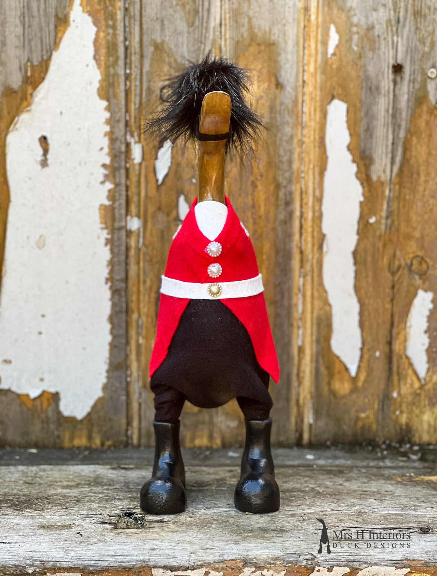 King's Guard or Queen's Guard - Decorated Wooden Duck in Boots by Mrs H the Duck Lady