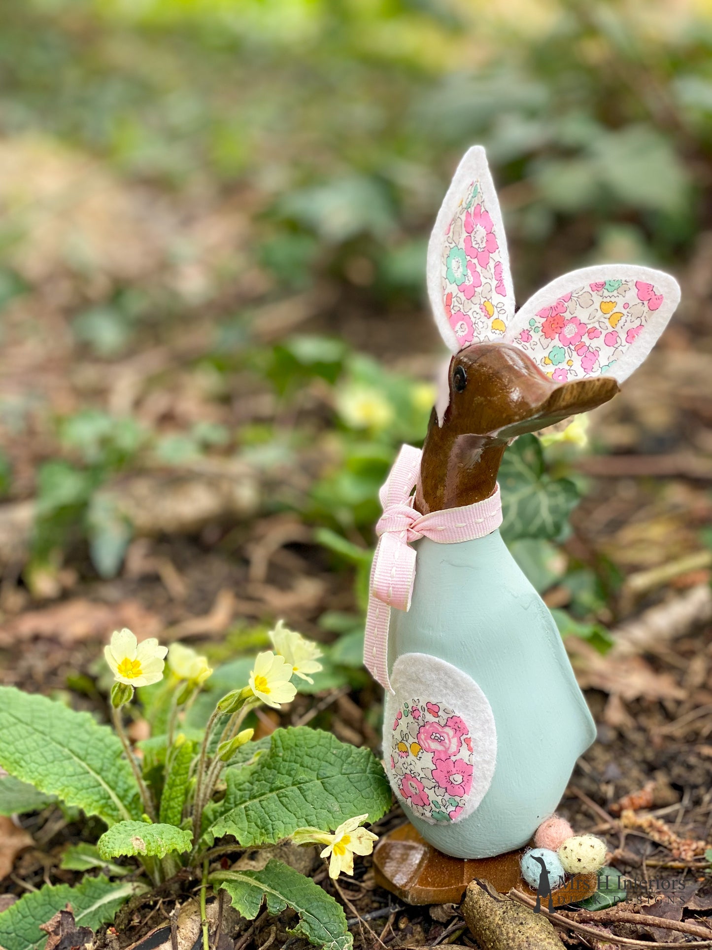 Babity, the Easter Bunny Duck - Decorated Wooden Duck in Boots by Mrs H the Duck Lady