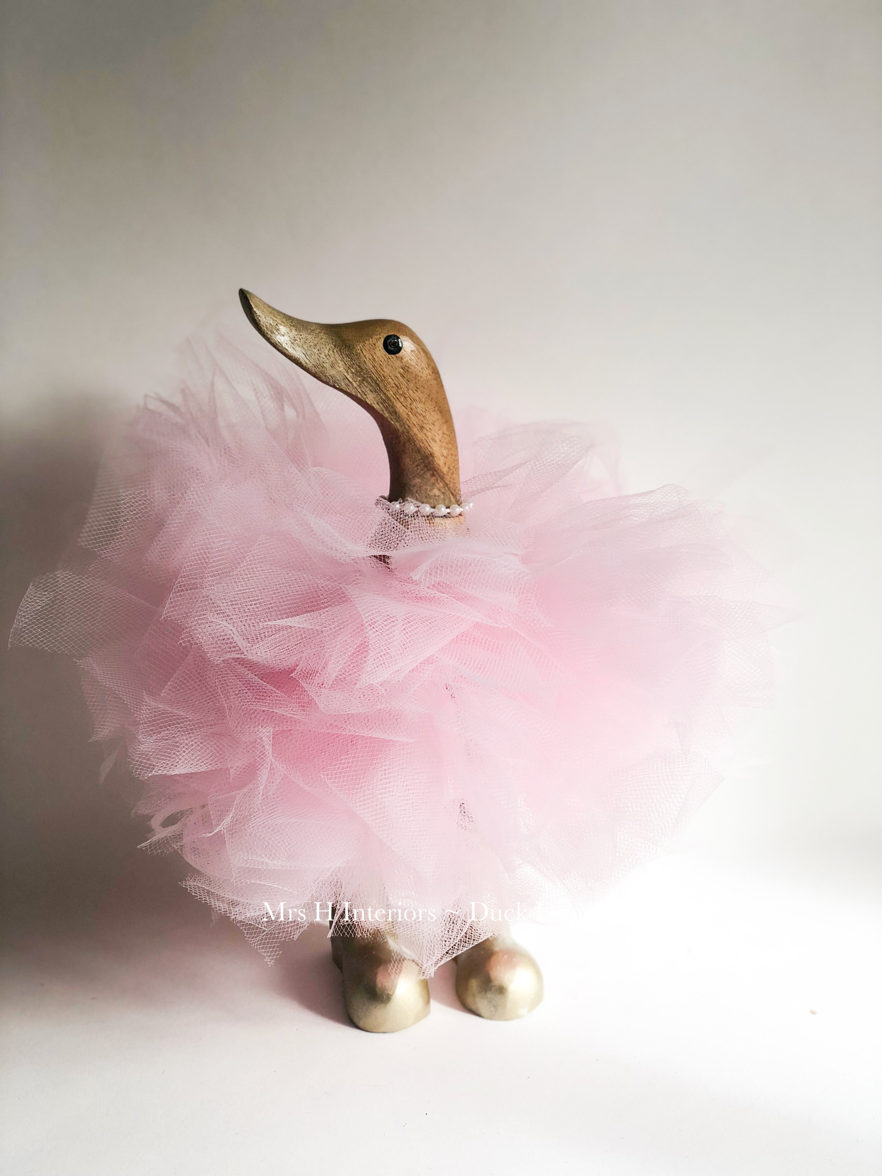 Pink Tutu Duck Decorated Wooden Duck in Boots by Mrs H the Duck Lady