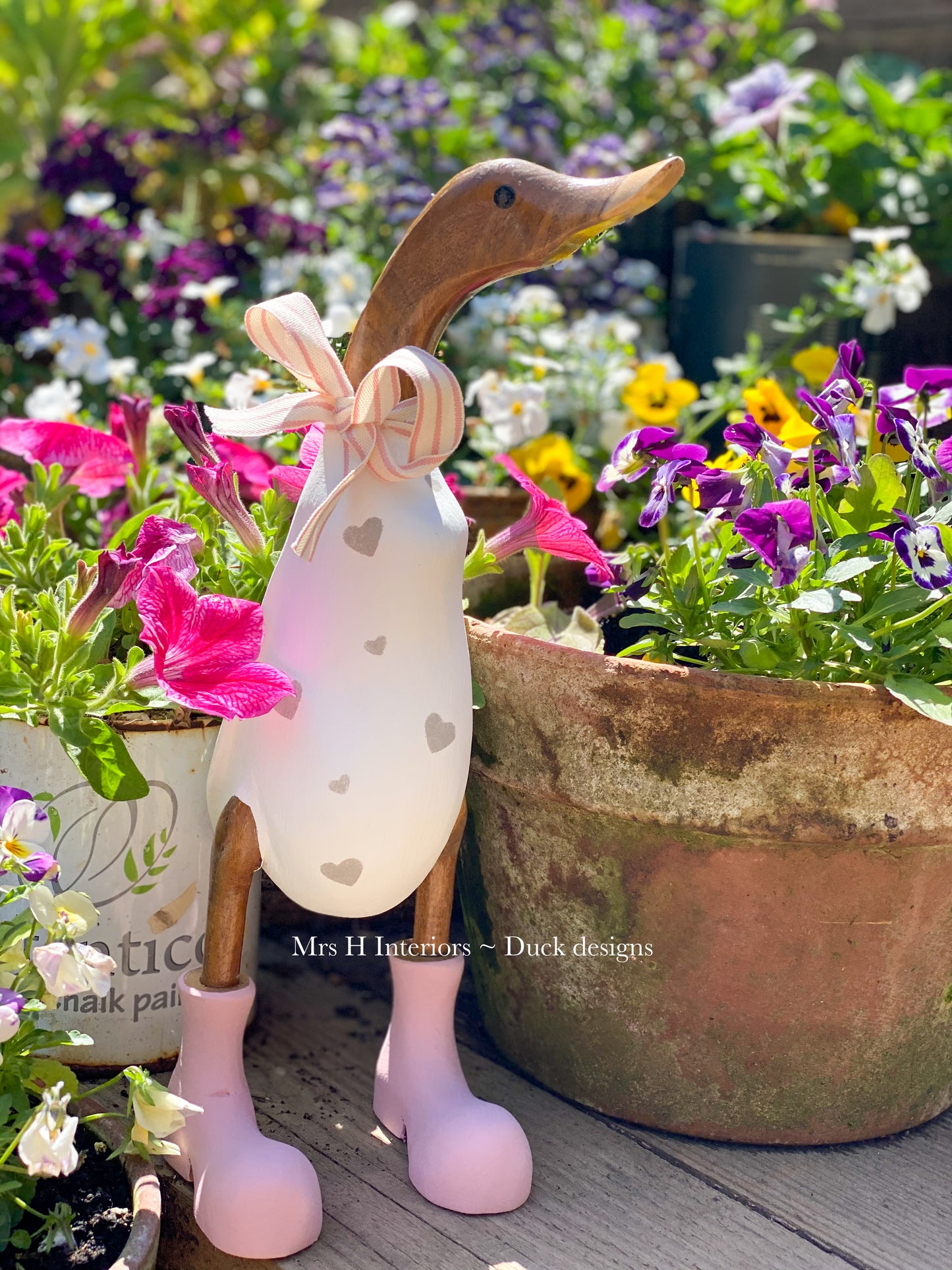 Love Duck - Summer - Decorated Wooden Duck in Boots by Mrs H the Duck Lady
