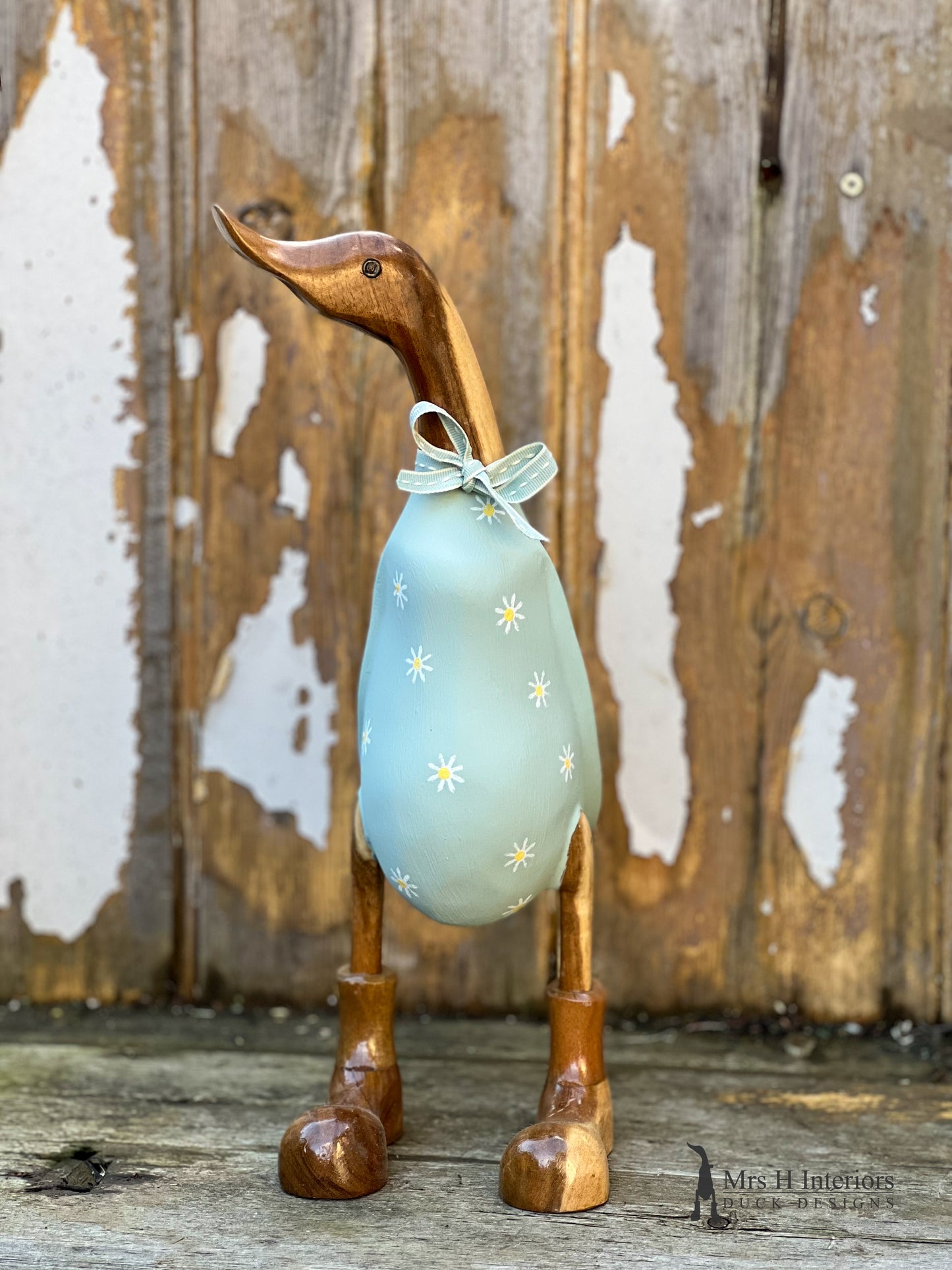 Daisy Duck - Decorated Wooden Duck in Boots by Mrs H the Duck Lady