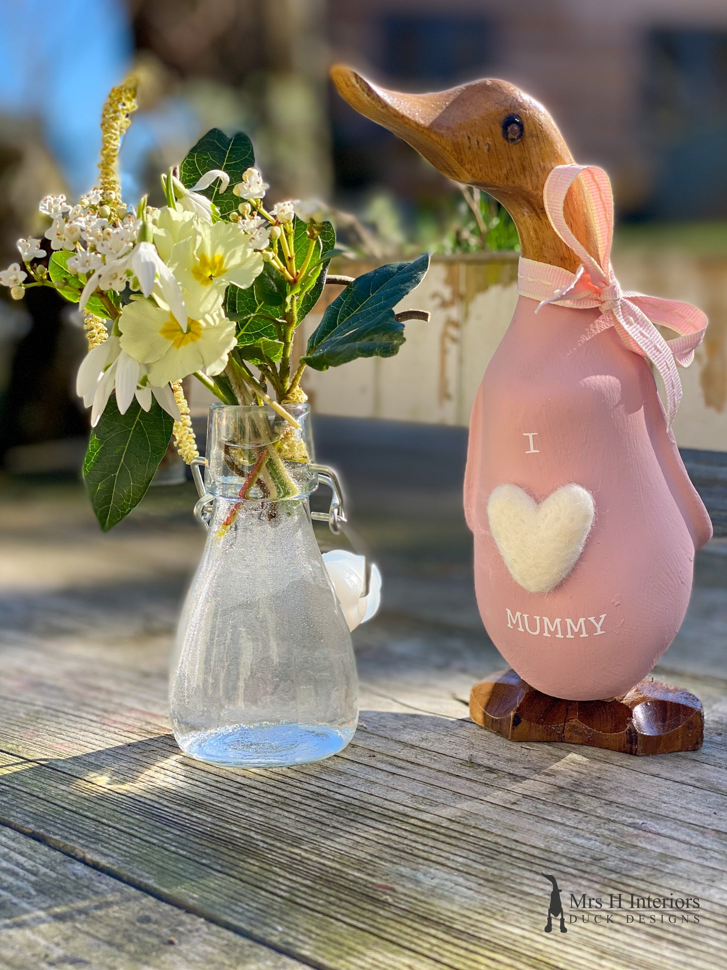 Love mummy - Decorated Wooden Duck in Boots by Mrs H the Duck Lady