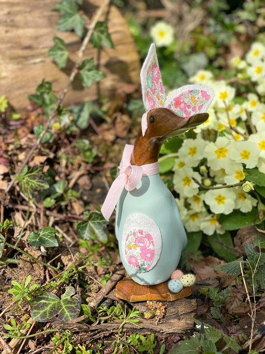 Babity, the Easter Bunny Duck - Decorated Wooden Duck in Boots by Mrs H the Duck Lady